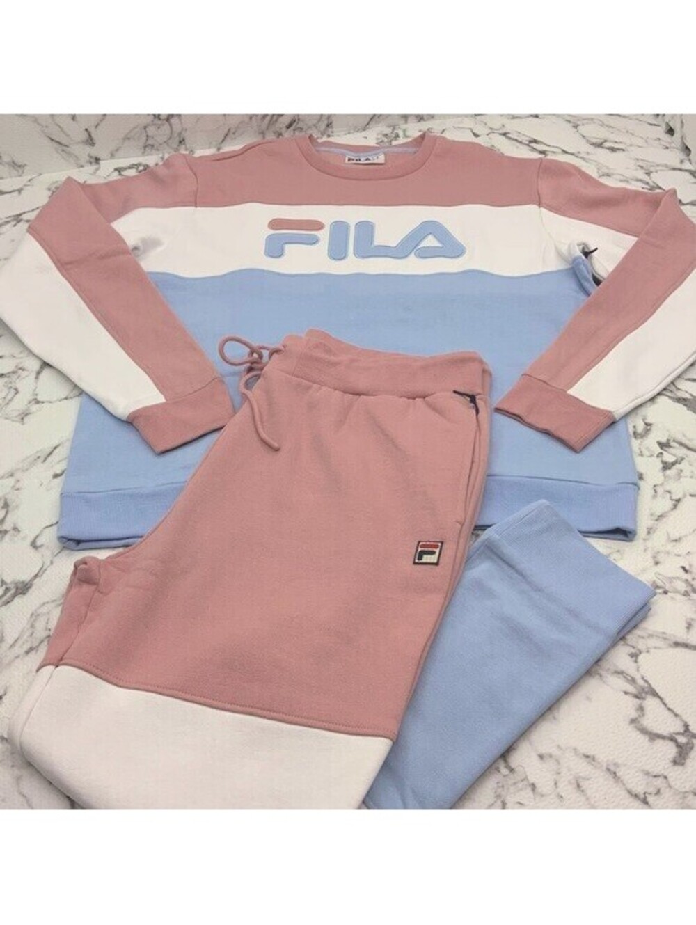 Men's Fila Pink Lt.Blue White Fleece Sweatsuit